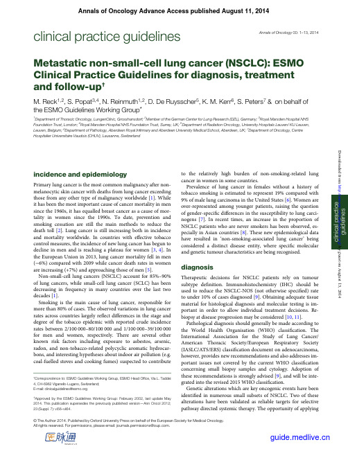 2014+ESMO临床实践指南：转移性非小细胞肺癌的诊断、治疗和随访