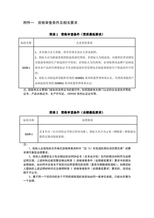 资格审查条件及相关要求