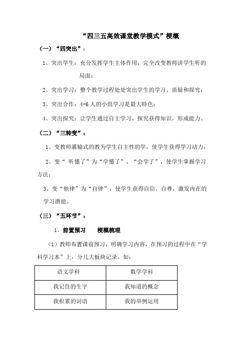 “四三五”课堂教学模式