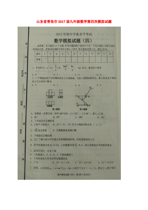 精选九年级数学第四次模拟试题扫描版