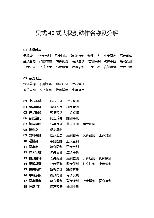 吴式40式太极剑动作名称及分解