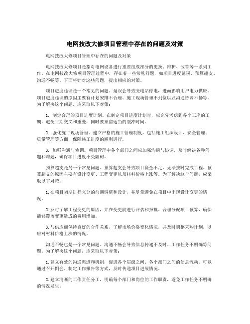 电网技改大修项目管理中存在的问题及对策