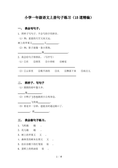 小学一年级语文上册句子练习(15道精编)