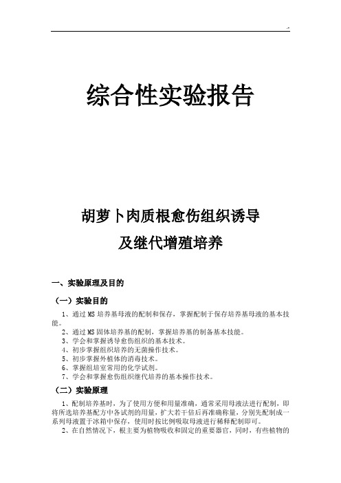 胡萝卜肉质根愈伤组织的诱导及继代增值培养实验报告