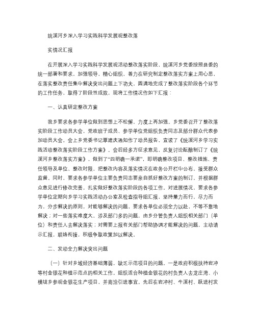统溪河乡深入学习实践科学发展观整改落实情况汇报汇总