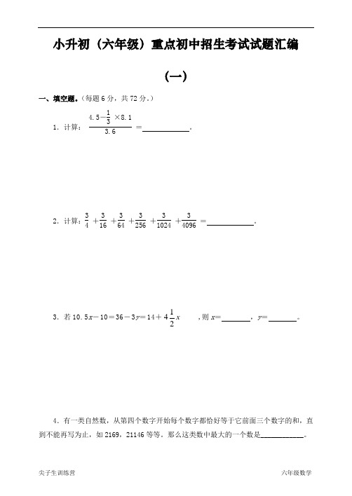 小升初(六年级)重点初中招生考试试题汇编