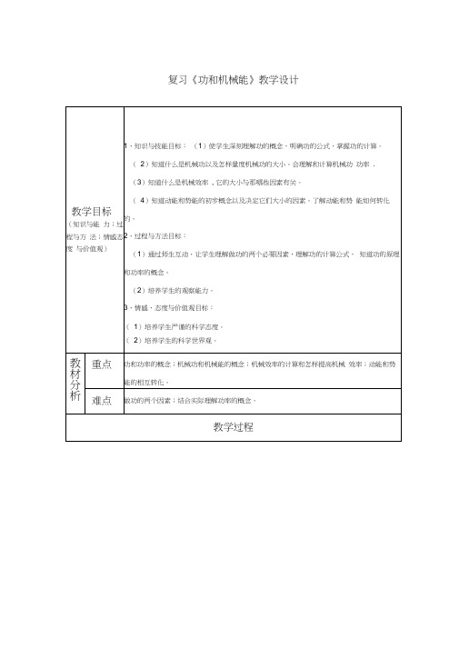 人教版物理八年级下册第十一章功和机械能复习教案