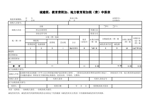 城建税、教育费附加、地方教育附加税(费)申报表