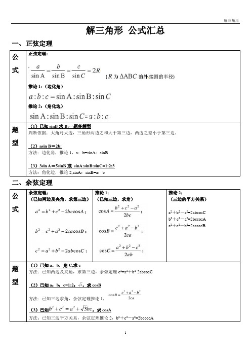 解三角形 公式汇总