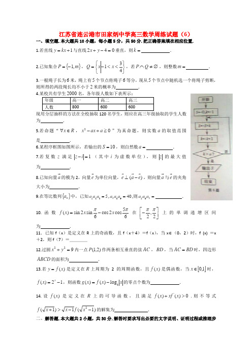 江苏省连云港市田家炳中学高三数学周练试题(6)