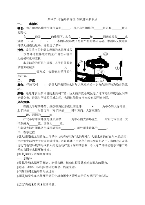 高中地理第四节 水循环和洋流 知识体系和要点 湘教版 必修1