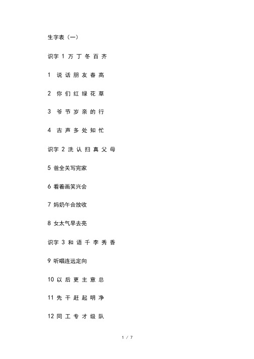 一年级下册语文生字表二类字