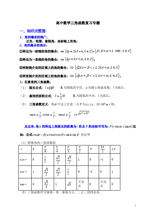 高中数学三角函数复习专题