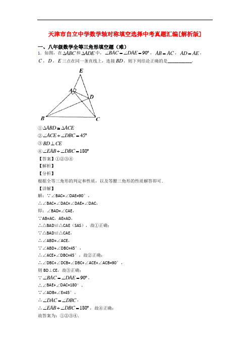 天津市自立中学数学轴对称填空选择中考真题汇编[解析版]