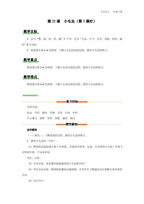 二年级-统编版-语文-下册-[教学设计]第22课 小毛虫(第2课时)