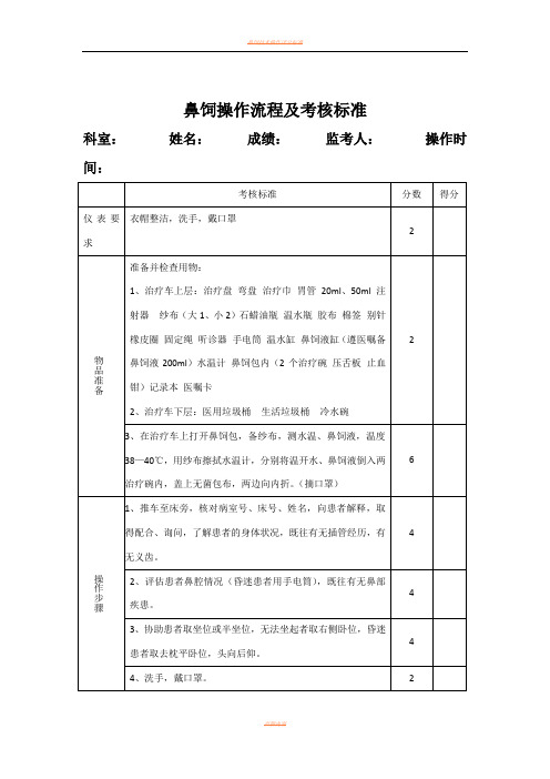 鼻饲操作流程及考核标准