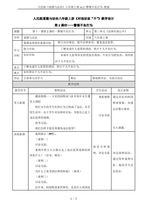 人民版《道德与法治》八年级上册11.2 警惕不良行为 教案