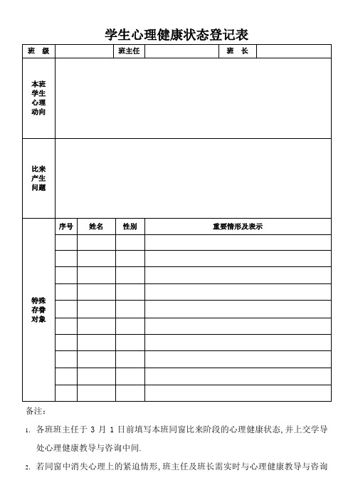 学生心理健康状况登记表