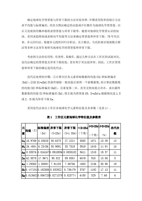 地球化学背景值及异常下限确定