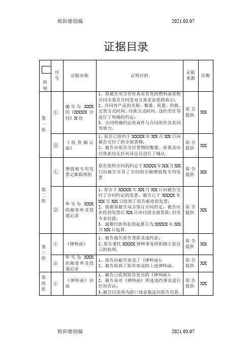 证据目录-模板之欧阳德创编