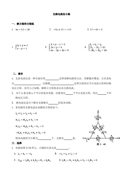 电工基础 支路电流法小练