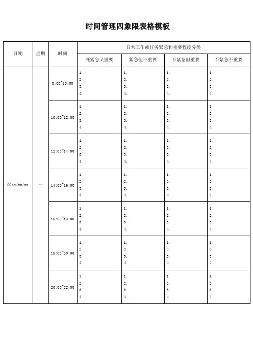 时间管理四象限表格模板