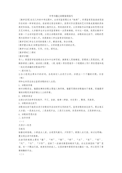 2020-2021中考专题之诗歌鉴赏技巧