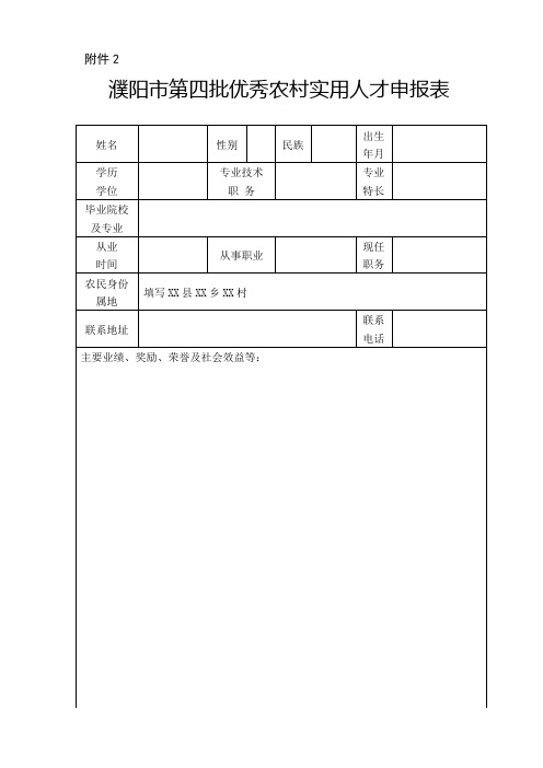 濮阳市第三批优秀农村实用人才申报表