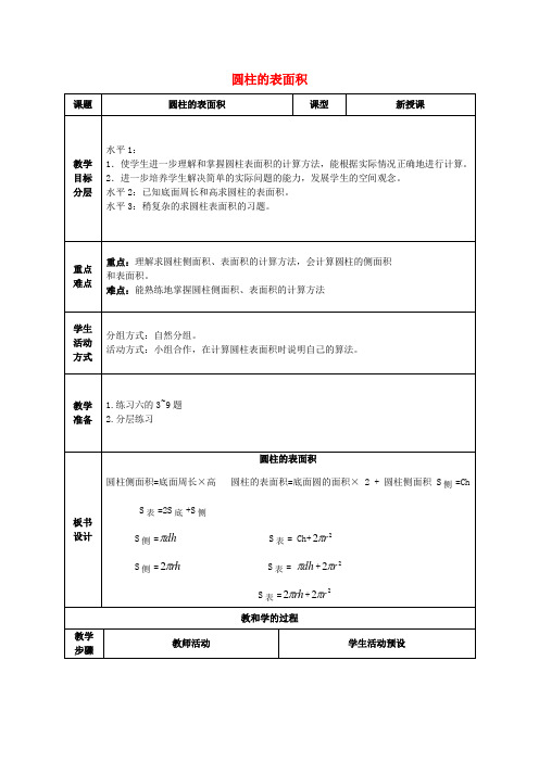 六年级数学下册 圆柱的表面积教案9 苏教版