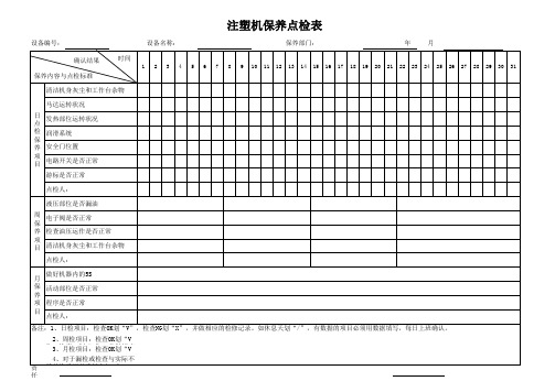 注塑机维护保养点检表(每日、每周、每月)