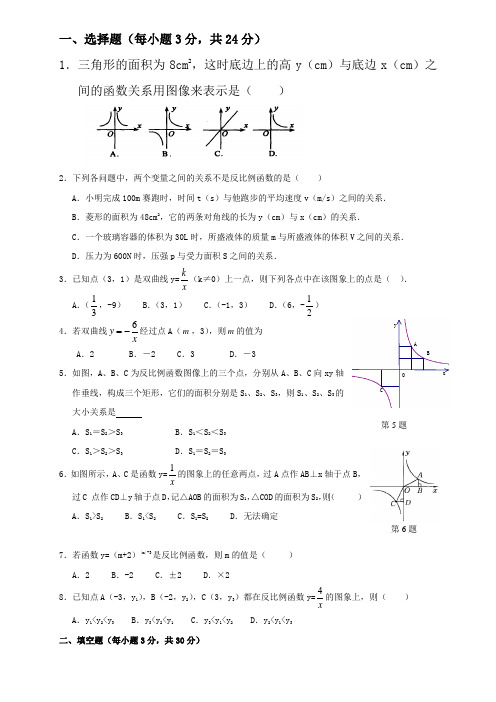 八年级数学下册_反比例函数_单元测试(带答案)