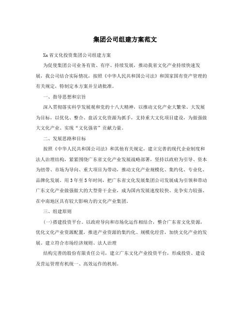 集团公司组建方案范文