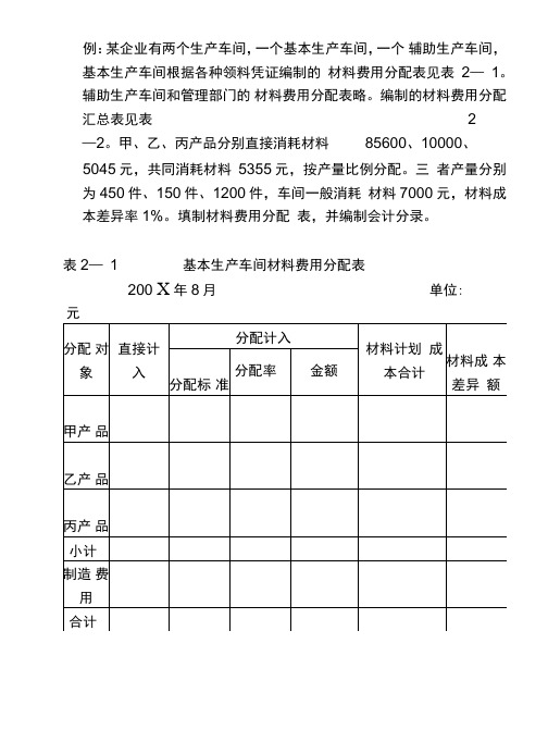 材料费用分配表的编制