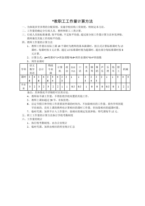 教职工工作量计算方法