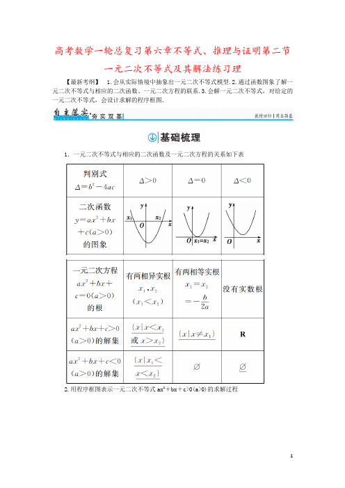 高考数学一轮总复习第六章不等式、推理与证明第二节一元二次不等式及其解法练习理