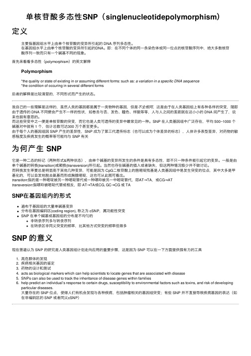 单核苷酸多态性SNP（singlenucleotidepolymorphism）