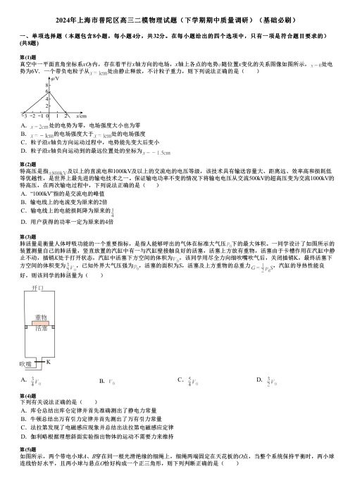 2024年上海市普陀区高三二模物理试题(下学期期中质量调研)(基础必刷)