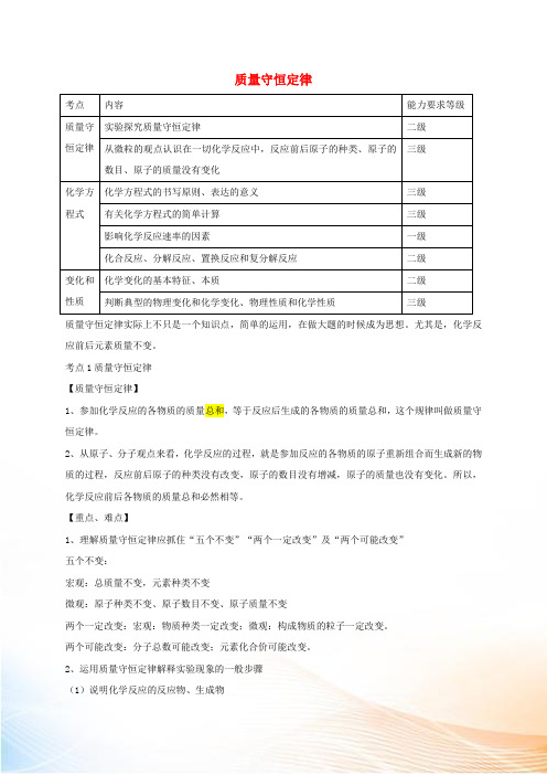 辽宁省瓦房店市第二十二初级中学2022届中考化学分类专项复习 质量守恒定律化学方程式