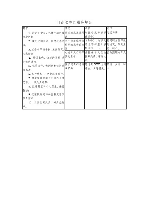 门诊收费处服务规范