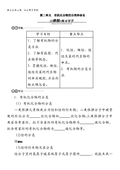 高二化学苏教版选修5专题二第二单元有机化合物的分类和命名学案含解析