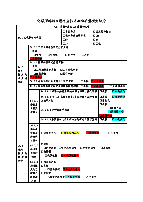 化学原料药立卷审查技术标准-质量研究部分