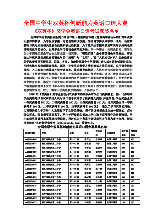 全国中学生双英杯创新能力英语口语大赛