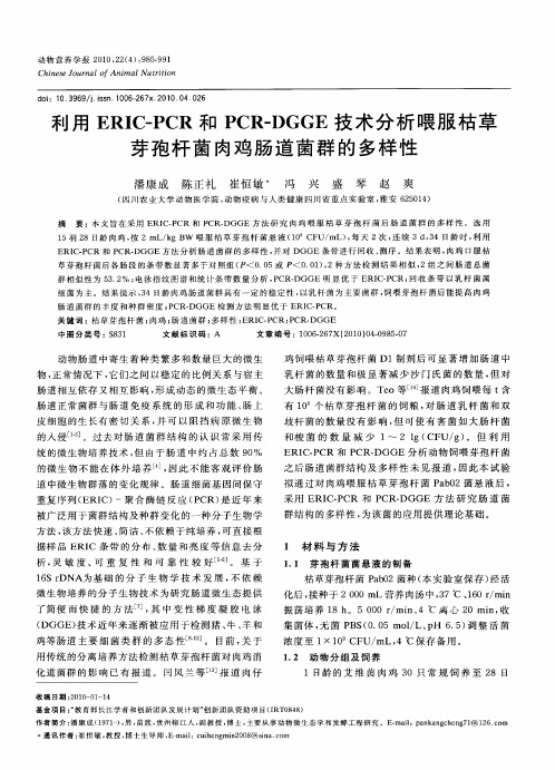 利用ERIC-PCR和PCR-DGGE技术分析喂服枯草芽孢杆菌肉鸡肠道菌群的多样性