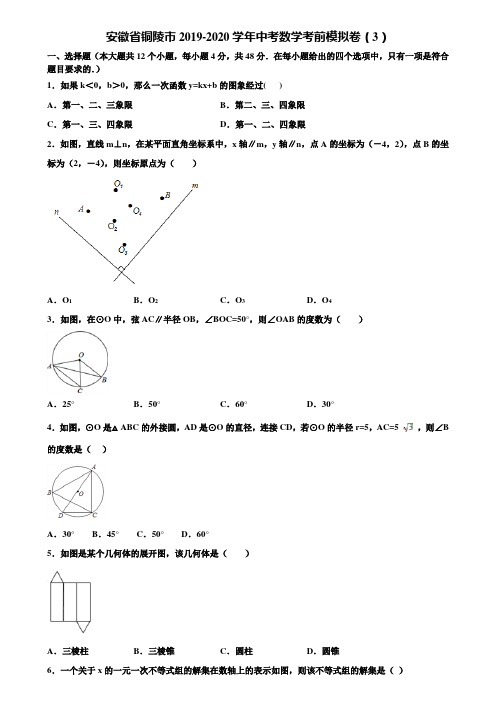 安徽省铜陵市2019-2020学年中考数学考前模拟卷(3)含解析