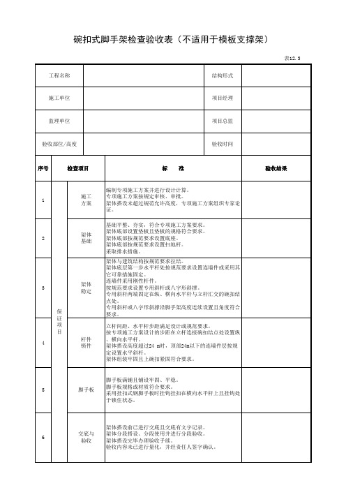 碗扣式脚手架检查验收表