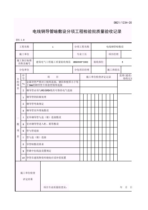 电线钢导管暗敷设分项工程检验批质量验收记录