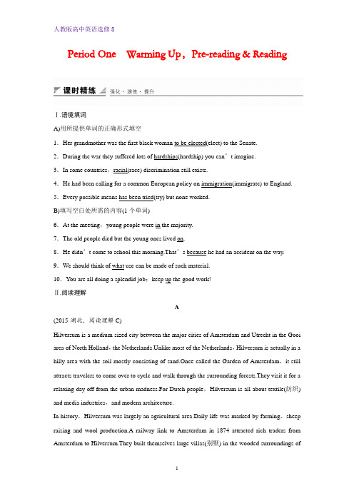 人教版高中英语选修8课时作业4：Period One Warming Up,Pre-reading and Reading