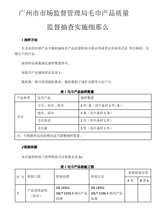 广州市市场监督管理局毛巾产品质量监督抽查实施细则