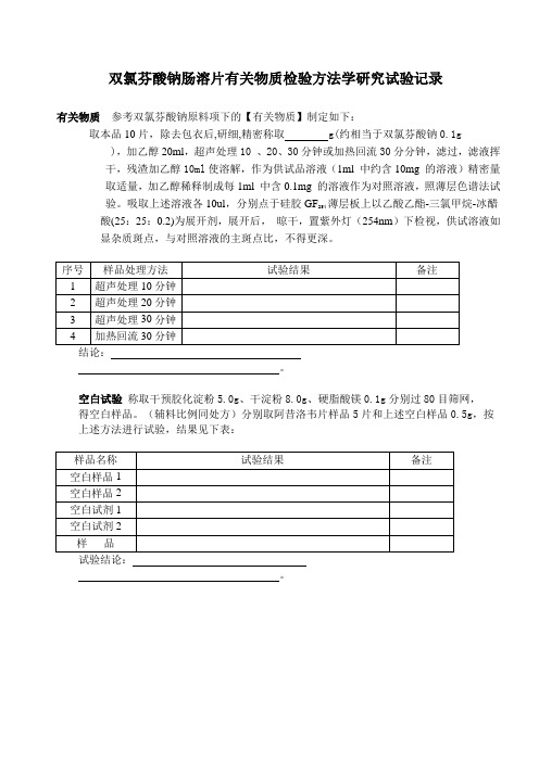 双氯芬酸钠肠溶片有关物质检验方法学研究试验记录