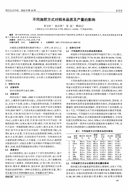 不同施肥方式对稻米品质及产量的影响